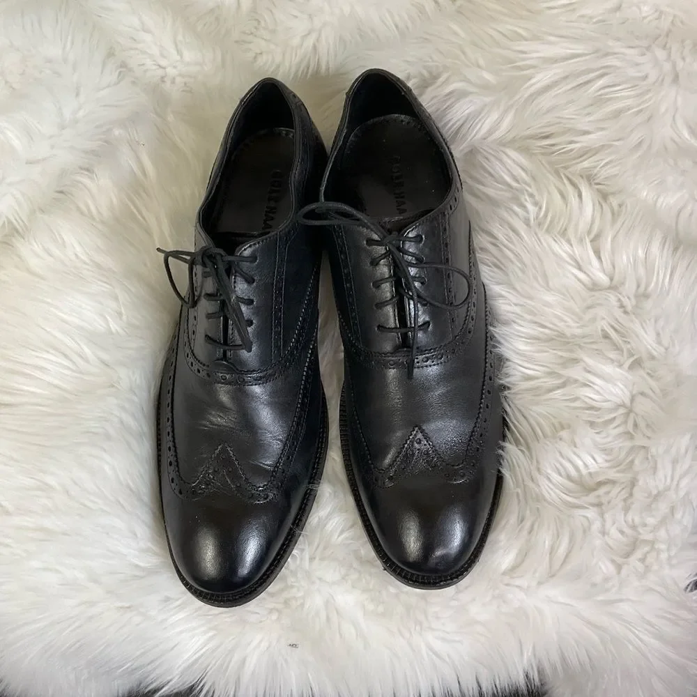 Cole Haan Men's Black Williams Leather Wingtip Lace Up Oxford Shoes Size 11